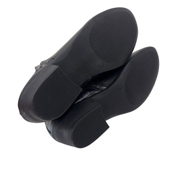 Eva &Zoe Women SZ 7.5 Black Faux Leather & Croc Embossed Ankle Booties - Picture 3 of 12